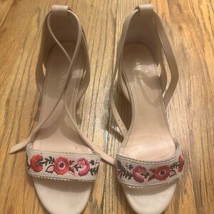 Kate Spade Embroidered Floral Heel Sandals - Cream Size 6.5